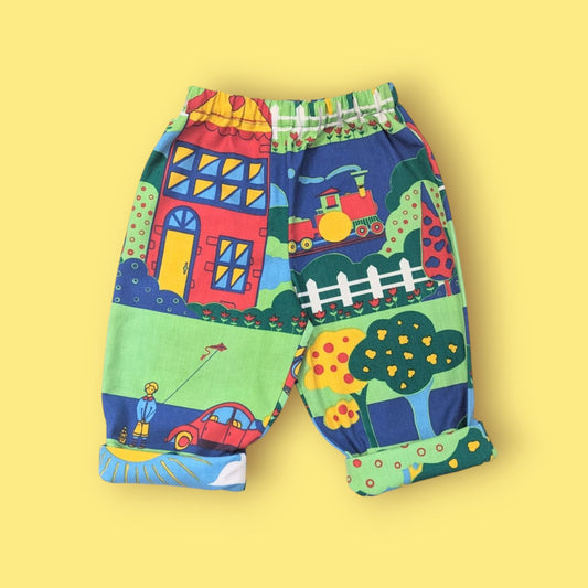 70s Train Print Baby Trousers