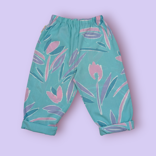 80s Mint Floral Print Trousers