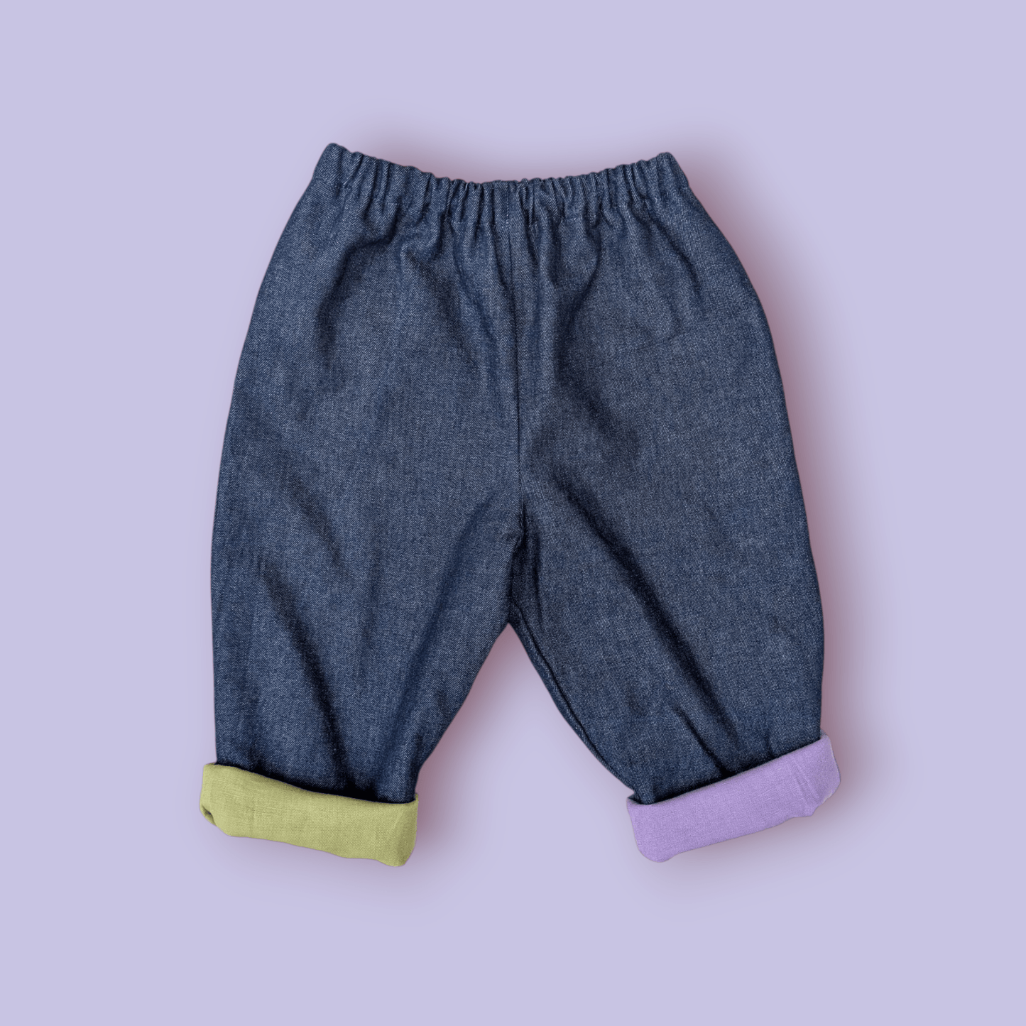 Denim Trousers with Lilac and Green