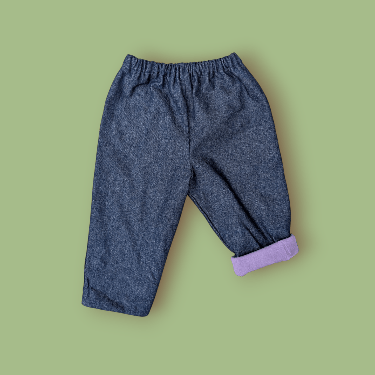 Denim Trousers with Lilac and Green