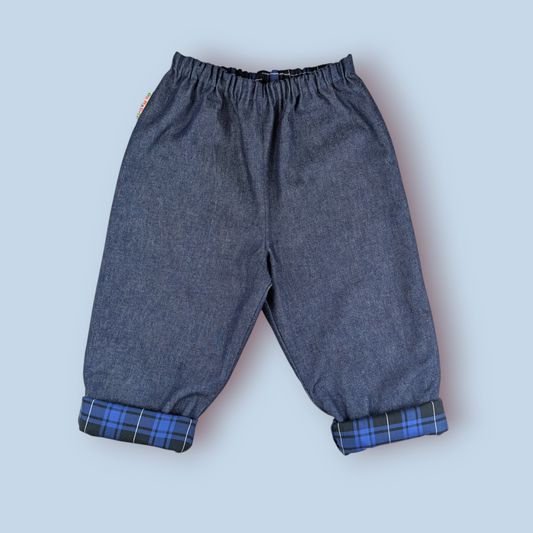 Reversible Denim and Tartan Trousers