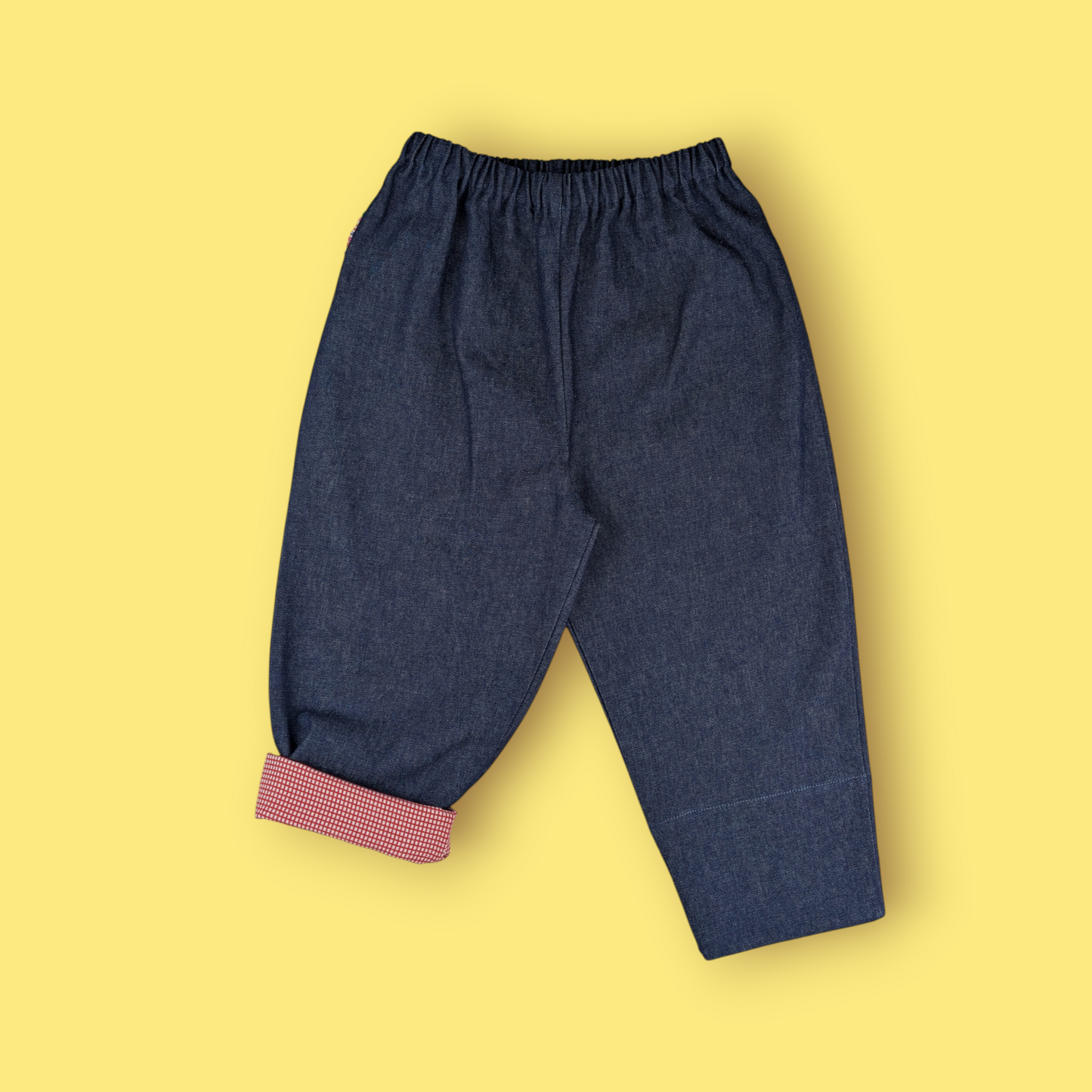 Denim Trousers with Red Check