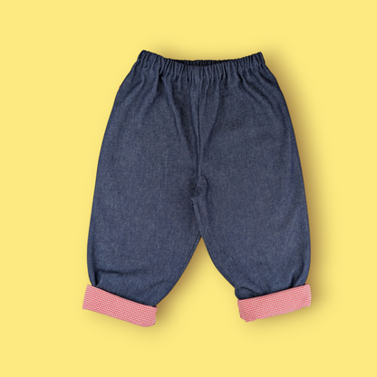Denim Trousers with Red Check