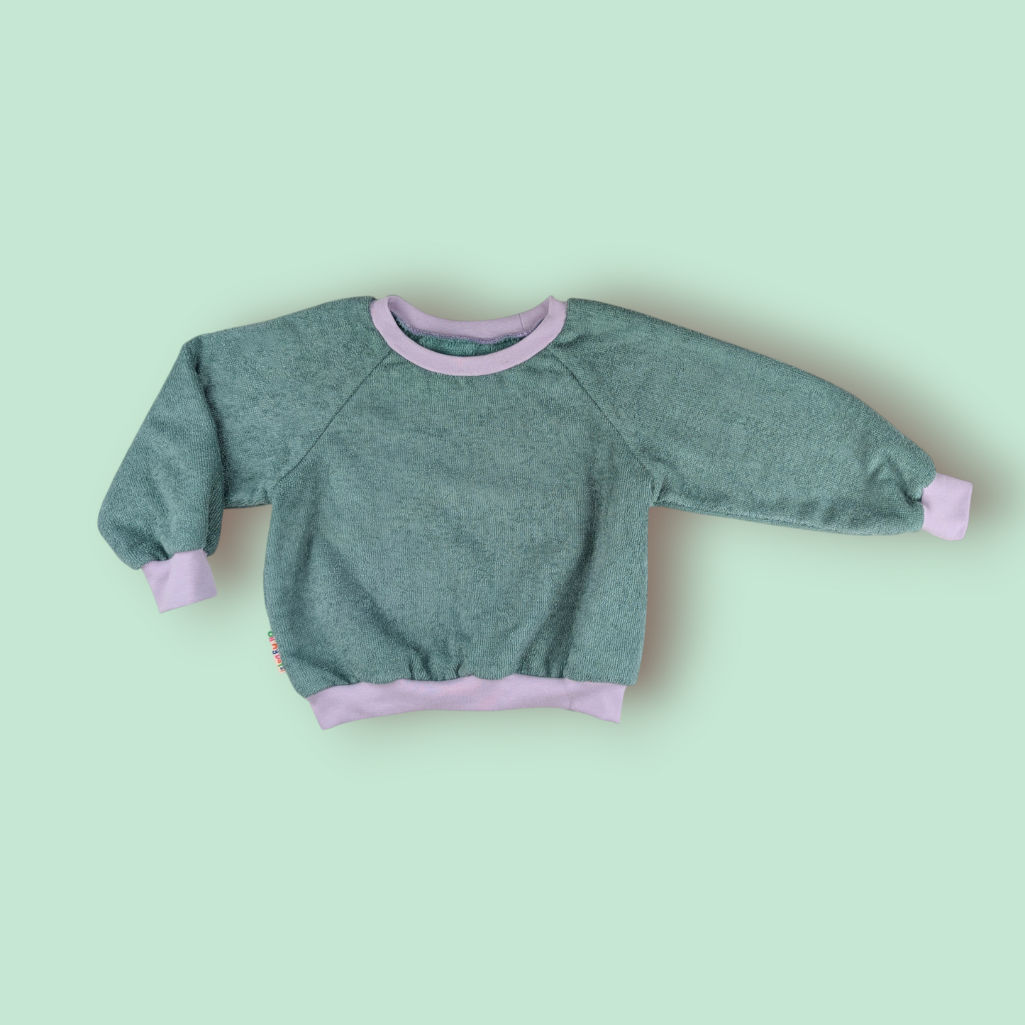 Sage Terry Towelling Jumper with Lilac Rib